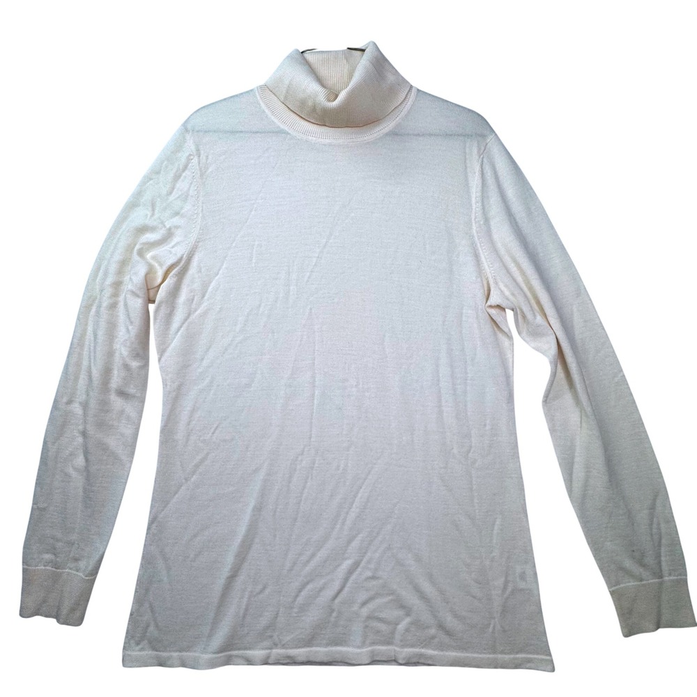 Lord & Taylor Turtleneck Sweater Womens XL Cream Extra Fine Merino Wool Light